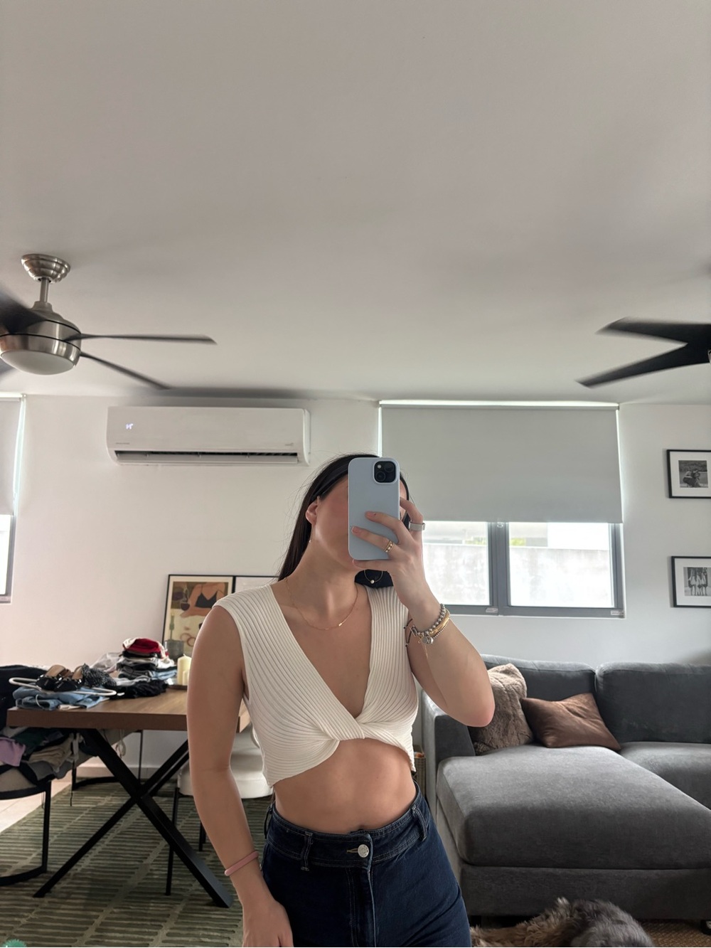 Twist Front Ribbed Crop Top - White/Cream